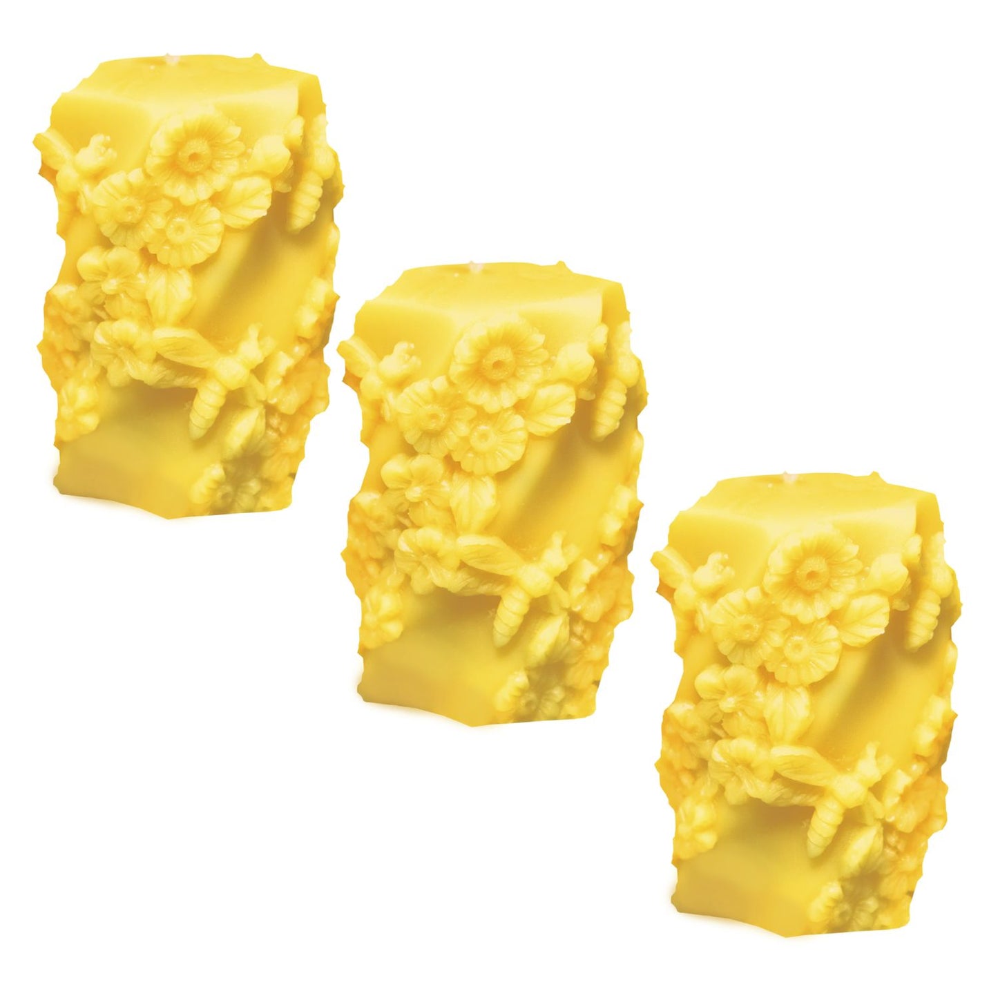 Bienenwachskerze Stumpe 6eck Blumenranke & Libelle