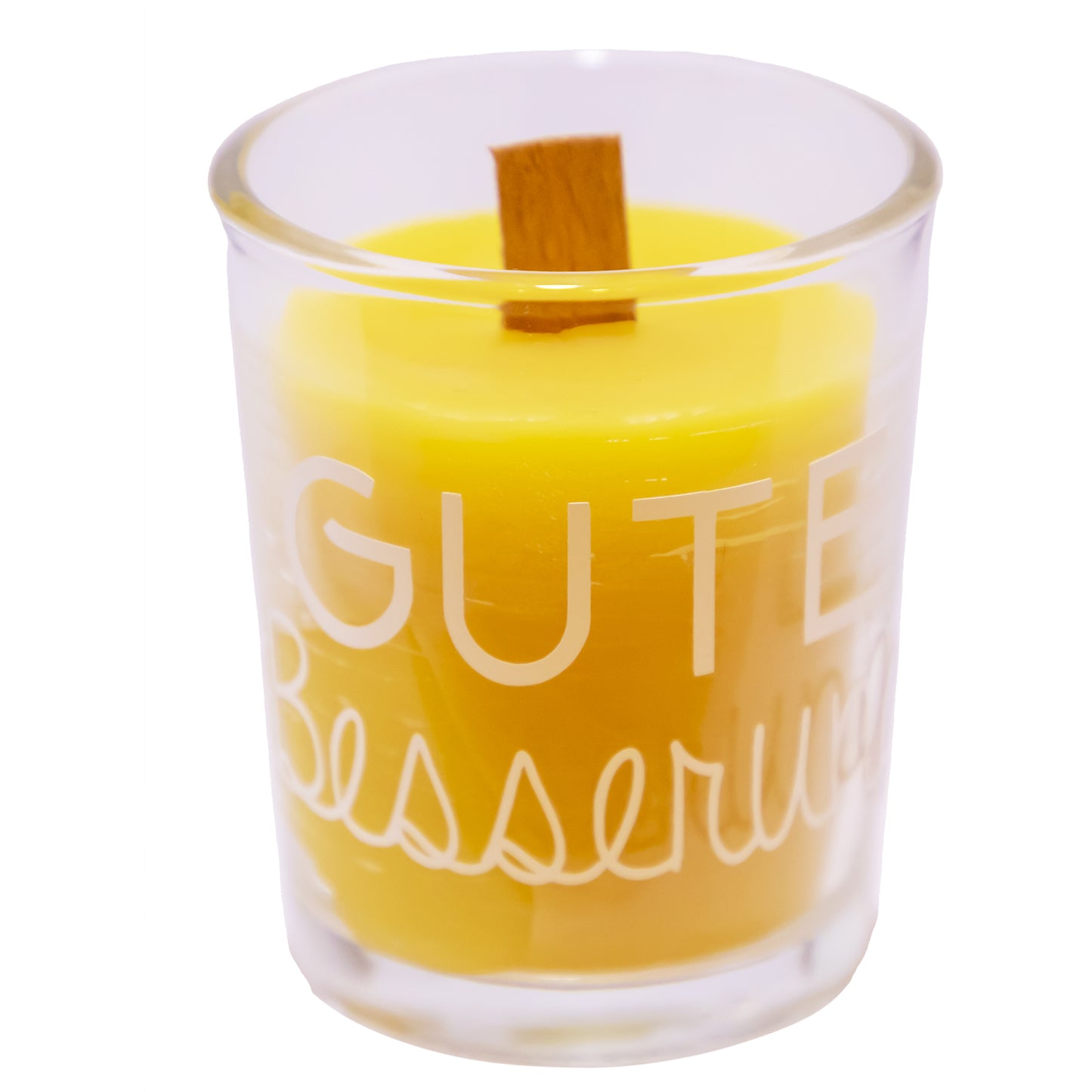 Bienenwachskerze im Glas mit Holzdocht