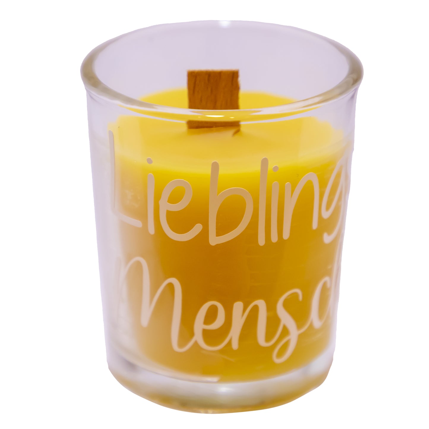 Bienenwachskerze im Glas mit Holzdocht