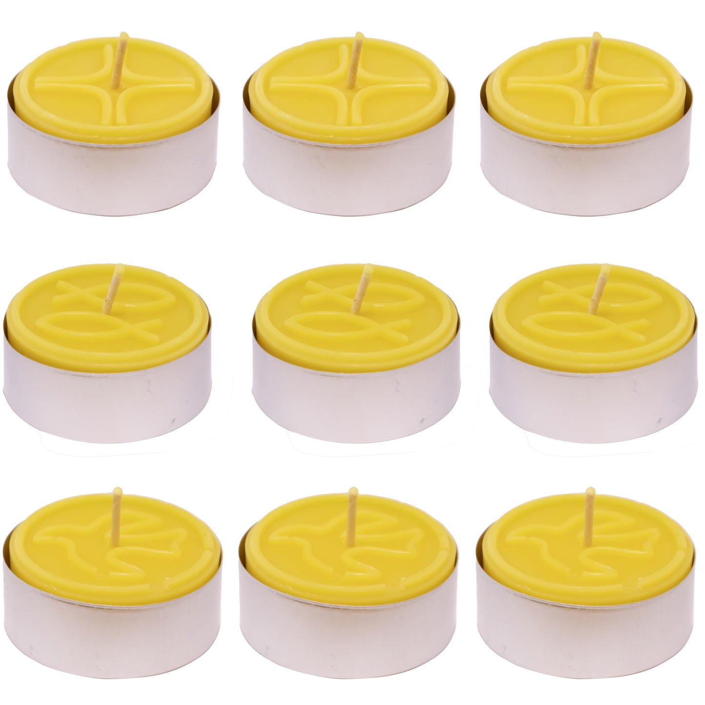 9 Maxi Teelichte religiöse Symbole aus 100% reinem Bienenwachs