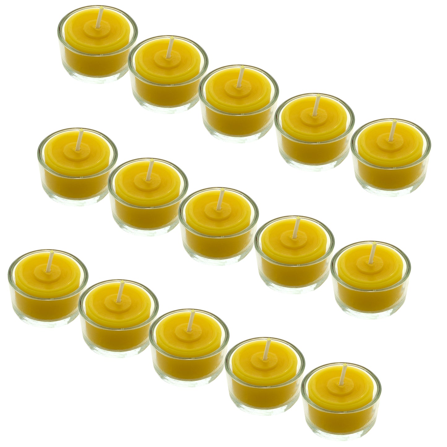 15 Teelichter in 15 Glasschalen aus 100% reinem Bienenwachs